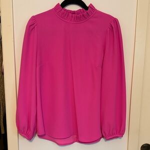 J. Crew Bright Pink Ruffle Neck Blouse